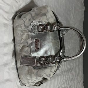 Silver and White Coach bag